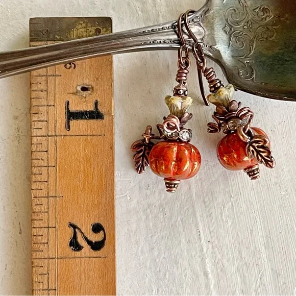 Hand Crafted “Spiced Pumpkin” Dangle Earrings - Picture 9 of 10